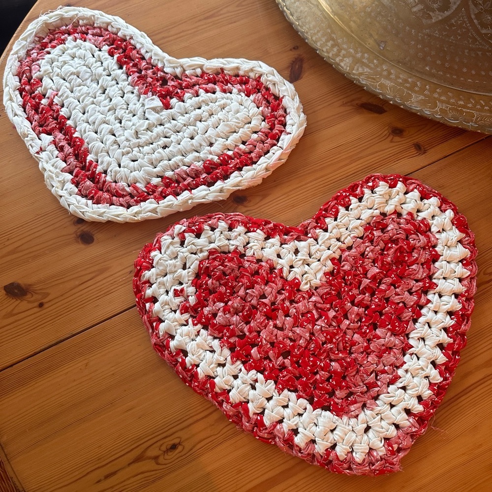 Set of two handmade rag hearts.